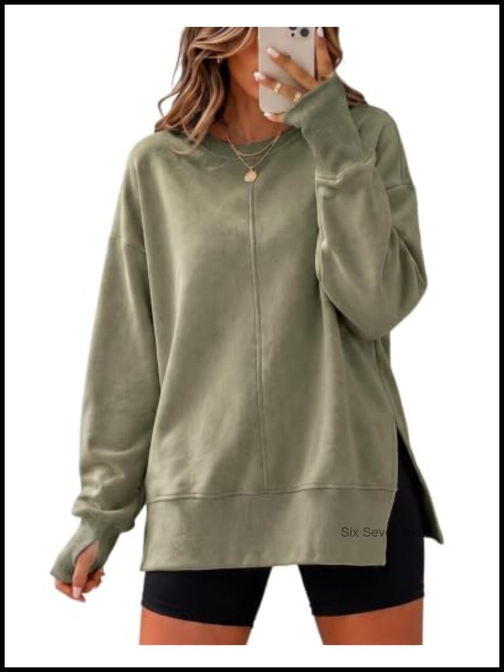 Oversized Sweatshirt Crewneck Side Slit Thumbhole Pullover Top